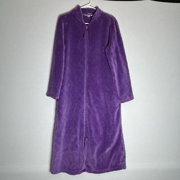 Celestial Dreams Vintage Robe Housecoat M Purple Fleece Zip Long Sleeve Pockets - Picture 1 of 6